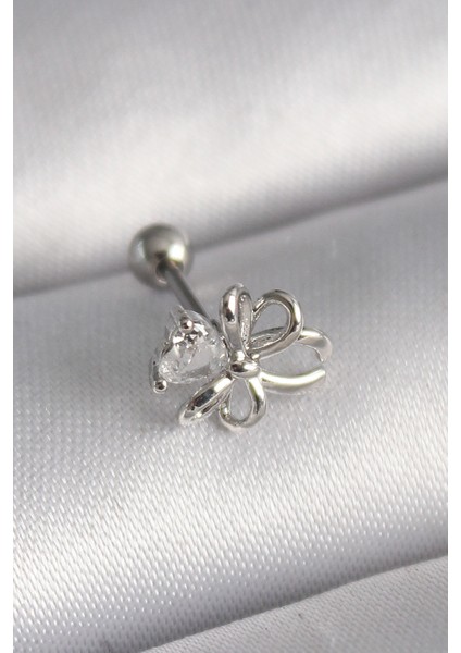 316L Çelik Gümüş Renk Zirkon Taş Detay Kurdele Model Tragus Piercing - Lisinya