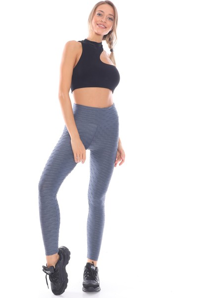 Kabartmalı Kumaş Ekstra Yüksek Bel Günlük Tayt