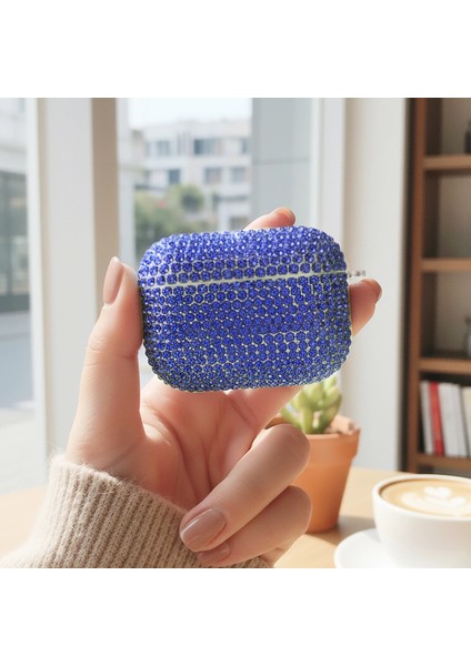 Apple Airpods Pro 3 Kılıf Kristal Taşlı Parıltılı Mavi