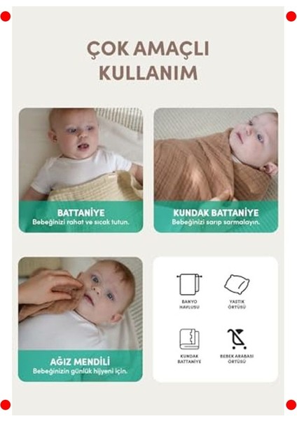 Müslin Bebek Kundak Örtüsü (100% Pamuk, 120X120 Cm) fırsatları