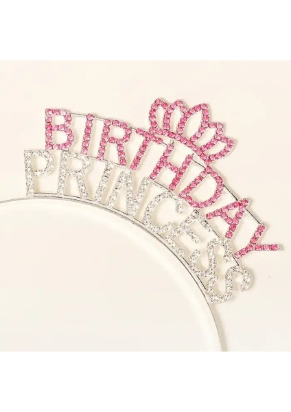 Kristal Taşlı Pembe Birthday Princess Yazılı Parti Tacı 19X11 cm modelleri