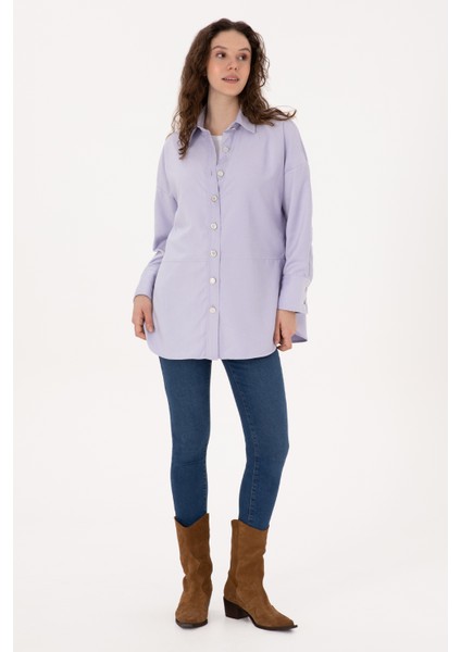 Kadın Lila Gömlek Desenli 50308740-VR245 fırsatları