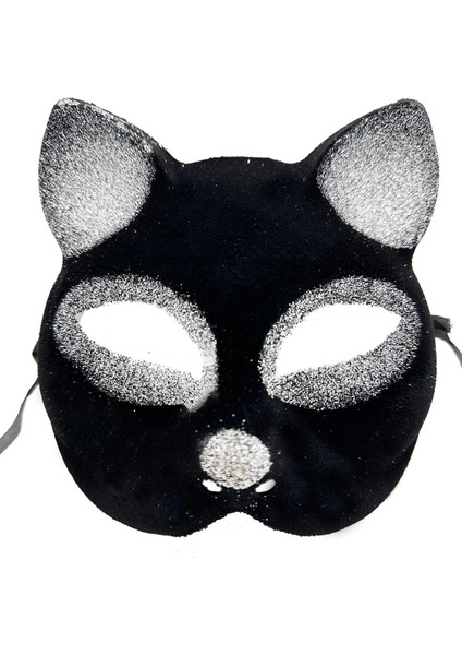 Siyah Renk Gümüş Simli Süet Kaplama Kedi Maskesi 18X14 cm fiyatları