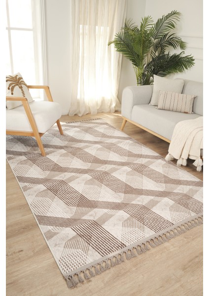 Yıkanabilir Örgü Saçak Kaymaz Tabanlı Kesme Rulo Halı Yolluk,oturma Odası,mutfak KAHVE-7027