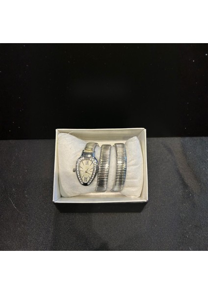 Yılan Model Taşlı Kadın Kol Saati Gümüş