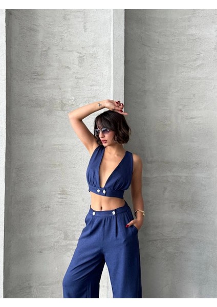 Crop Pantolon Keten Takım S255012