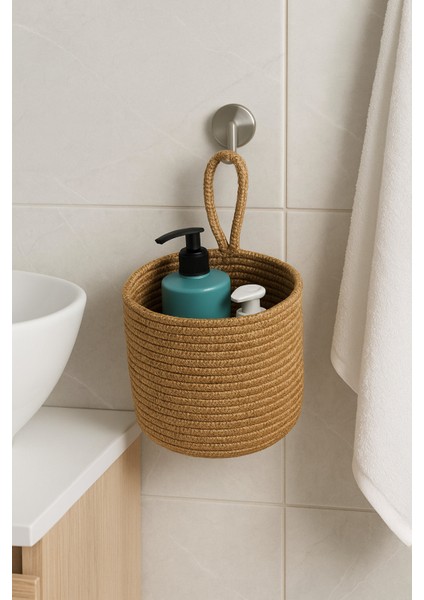 Asep Askılı Halat El Dokuma Banyo Sepeti 25X20CM Duvara Asılabilir Çok Amaçlı Düzenleyici ve Saklama