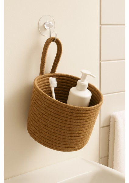 Asep Askılı Halat El Dokuma Banyo Sepeti 25X20CM Duvara Asılabilir Çok Amaçlı Düzenleyici ve Saklama fırsatları