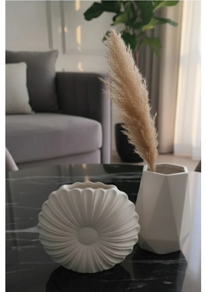 2'li Modern Beyaz Vazo Seti, Dekoratif Ev Aksesuarı, Salon Dekorasyon,dekoratif Obje,11 Cm,el Yapımı