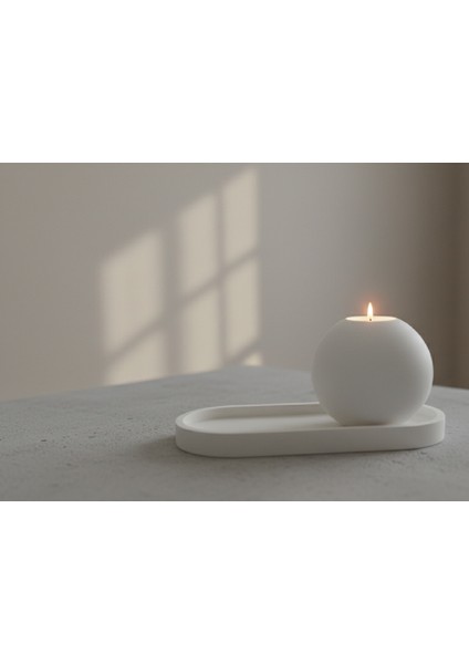 Büyük Boy Beyaz Mumluk ve Dekoratif Tepsi, Hediye Mum, El Yapımı, 25CM Tepsi, 10CM Mumluk, modelleri
