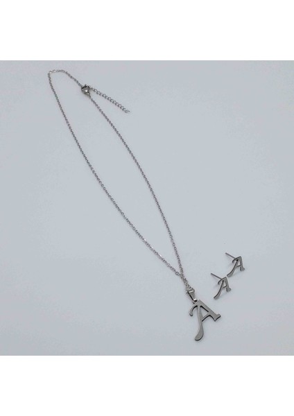 Çelik Silver A Harfli Kolye Küpe Seti fiyatları