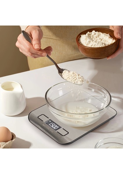 Dijital Mutfak Terazisi Paslanmaz Çelik Elektronik LCD Ağırlık 5 kg Ölçeklii Pişirme Ölçü Aleti ( Lisinya )