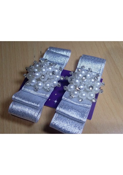 Gümüş Parlak Kurdeleli Inci Taş Detaylı Toka 2´li Set fiyatları