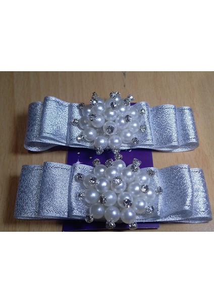 Gümüş Parlak Kurdeleli Inci Taş Detaylı Toka 2´li Set modelleri