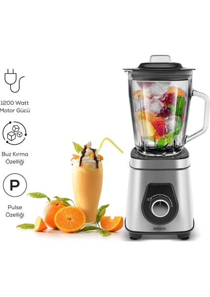 Inox Paslanmaz Gövde Smoothie BLENDER,1200W 1,5 Litre Cam Hazne Yüksek Gücü ile Yüksek Karıştırma ve Parçalama Performansı Sunar fırsatları