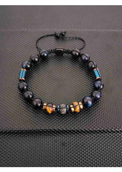 Trabzon Gümüş Kazaz-8 mm Mavi Kaplangözü-Rondela Kaplangözü Doğaltaş Bileklik Takı Aksesuar Erkek Bileklik