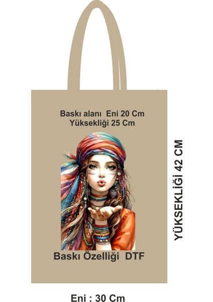 Ekolojik Saplı Bez Poşet – 30X42 Cm, Pamuk, Dtf Desenli modelleri