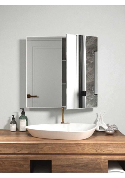 Aynalı Banyo Dolabı Iki Kapaklı 60X60X15 cm fiyatları
