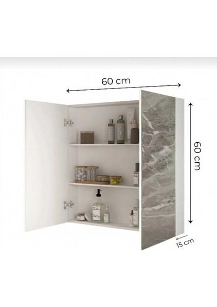 Aynalı Banyo Dolabı Iki Kapaklı 60X60X15 cm indirimleri