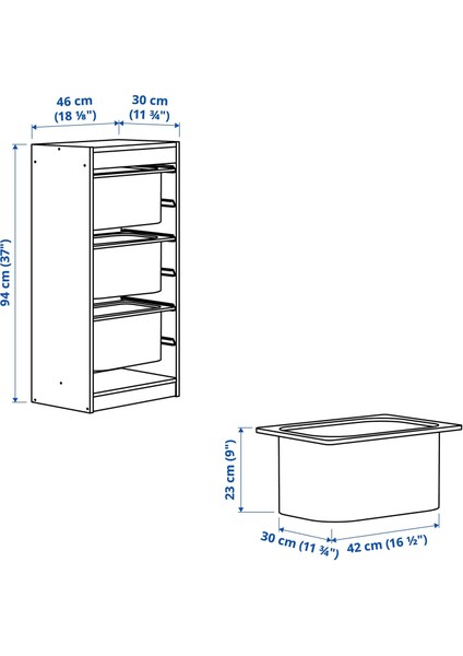 Trofast Saklama Ünitesi Beyaz Gri 46 x 30 x 94 cm fiyatları