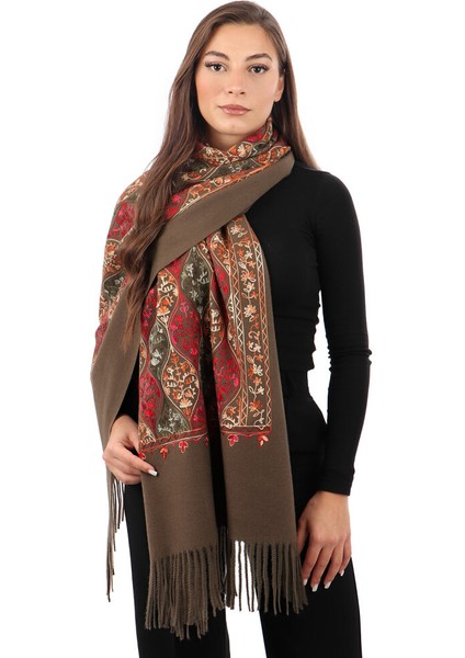 Kahverengi Nakışlı Kışlık Şal