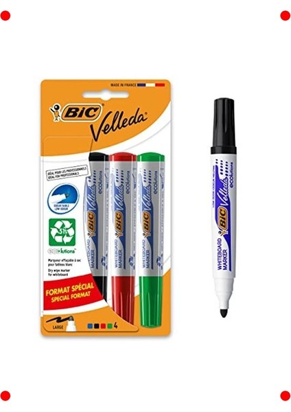 Yuvarlak Uçlu Beyaz Tahta Kalemi Seti (4'lü Karışık Renk)