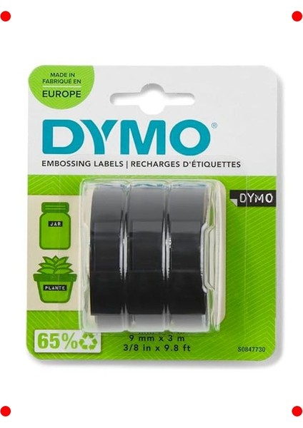 3D Plastik Kabartma Şerit 9mm x 3m - Siyah (3'lü)