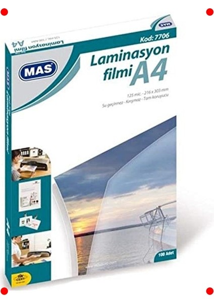 A4 Laminasyon Filmi - 125 Mikron, 100'LÜ Paket