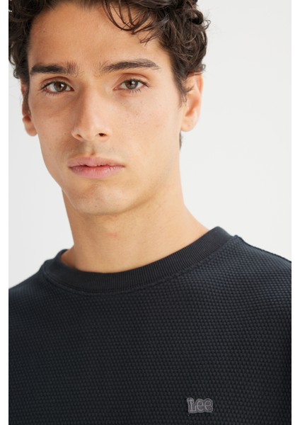 Erkek Regular Fit Pamuklu Bisiklet Yaka Logo Detaylı Siyah Kazak - L2520367 fırsatları