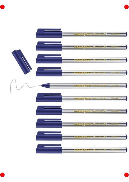 10'lu Mavi Fineliner Kalem Seti - 0.3mm Ince Uç