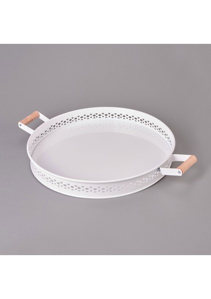 Ahşap Saplı Metal Village Tepsi - 38 cm