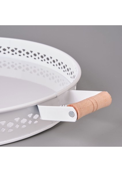 Ahşap Saplı Metal Village Tepsi - 38 cm modelleri