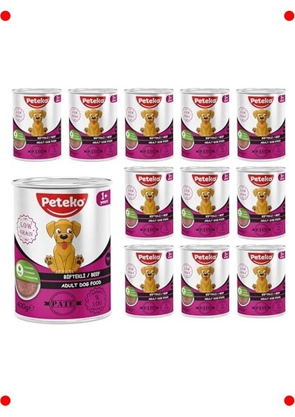 Yetişkin Köpek Biftekli Pate Konserve 400 gr x 12