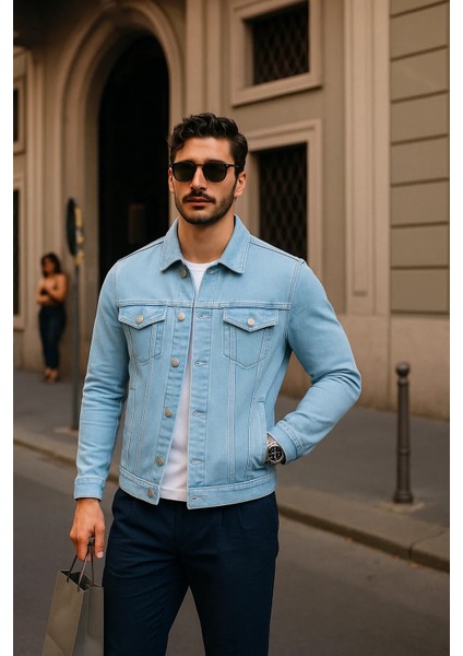 Erkek Günlük Mevsimlik Slim Fit Trend B.mavi Kot Ceket