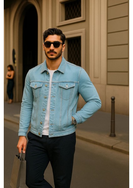 Erkek Günlük Mevsimlik Slim Fit Trend B.mavi Kot Ceket fırsatları
