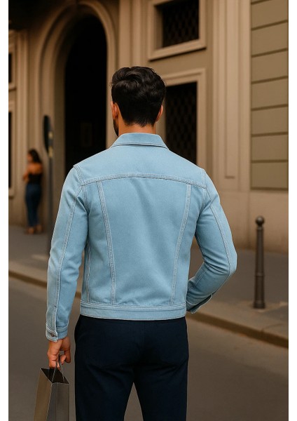 Erkek Günlük Mevsimlik Slim Fit Trend B.mavi Kot Ceket