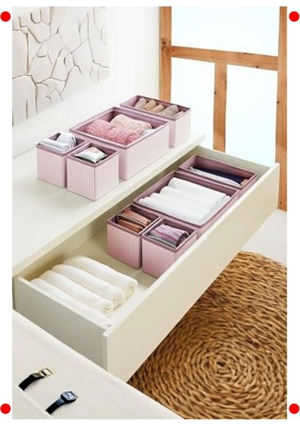 4 Parça Pudra Çizgili Çekmece Organizer