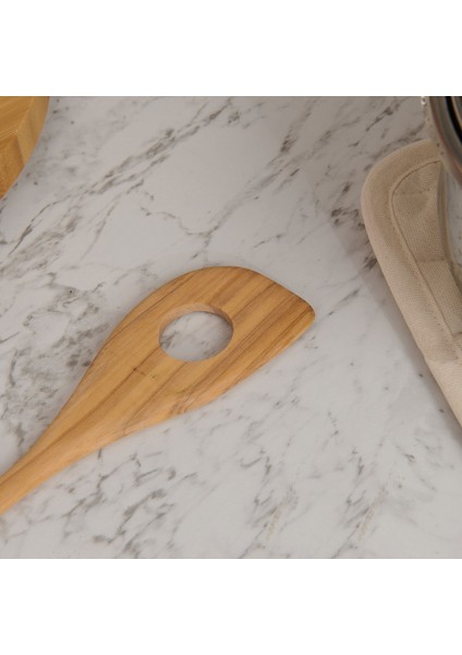Zeytin Ağacı Büyük Delikli Spatula - Açık Kahverengi - 30 cm fiyatları