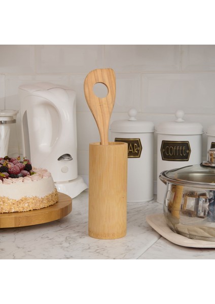 Zeytin Ağacı Büyük Delikli Spatula - Açık Kahverengi - 30 cm modelleri