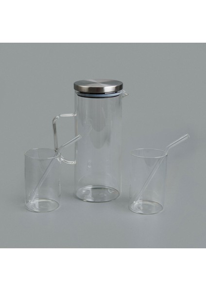 Cam Sürahi Bardak Pipet Seti - Şeffaf fiyatları