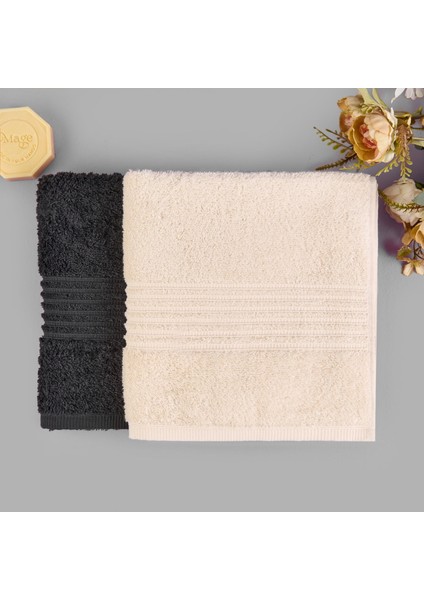 Soft Samantha 2'li Havlu Seti - Krem / Antrasit - 50X100 cm