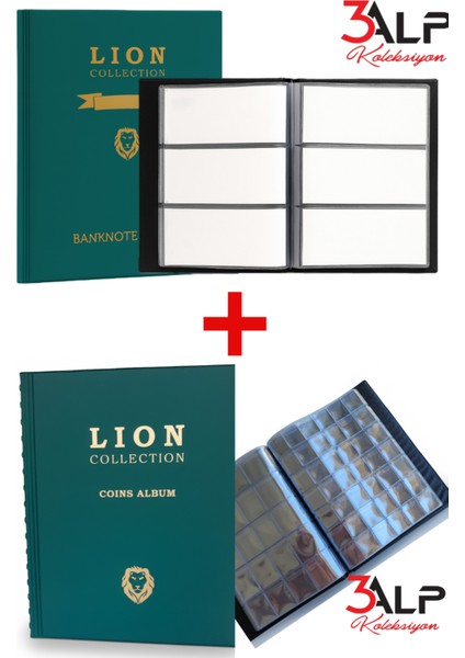 Lion Büyük Albüm SET-120 Li Kağıt Para ve 372 Li Madeni Açık Paralar Için Albüm (2’li Set)
