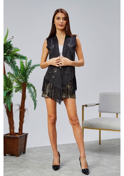 Scuba Suet Püsküllü Lazer Kesim Yelek