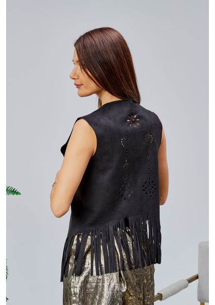 Scuba Suet Püsküllü Lazer Kesim Yelek modelleri