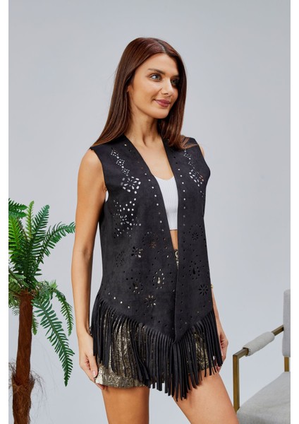 Scuba Suet Püsküllü Lazer Kesim Yelek fırsatları