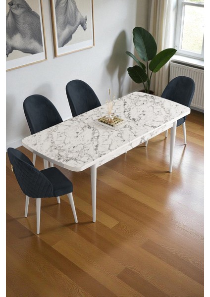 Mura Beyaz Mermer 80X132 Açılabilir Mdf Masa Yemek Odası Takımı, Mutfak Takımı 4 Adet Sandalye fiyatları