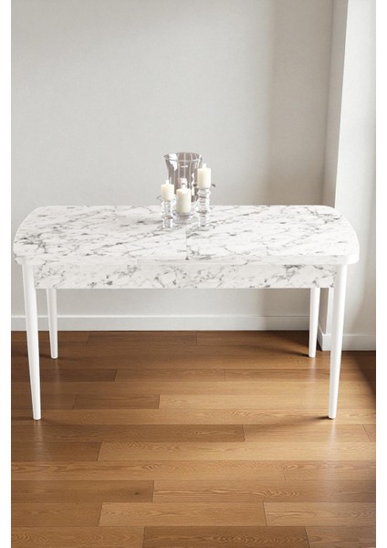 Mura Beyaz Mermer 80X132 Açılabilir Mdf Masa Yemek Odası Takımı, Mutfak Takımı 4 Adet Sandalye modelleri