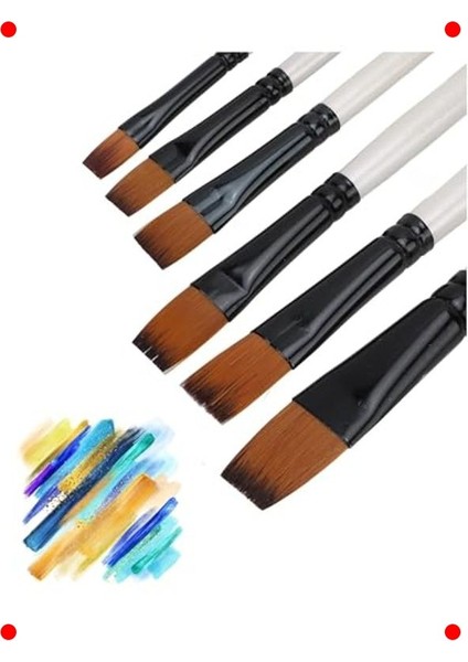 Düz Uçlu Resim Fırça Seti, 6 Parça, Çok Amaçlı