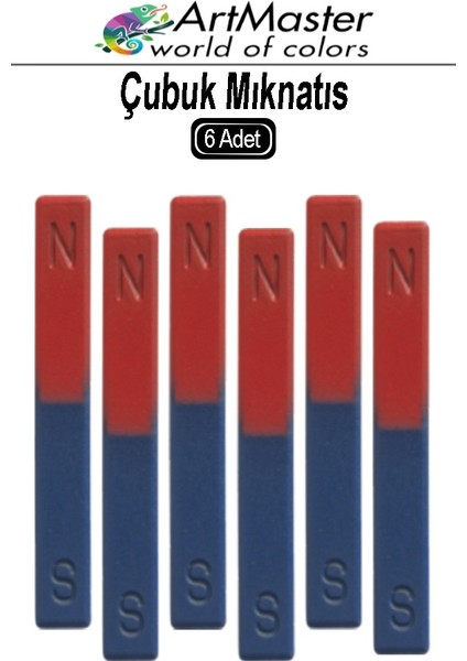 Çubuk Mıknatıs 6 Adet Deney Malzemesi Kırmızı Mavi Boyalı Okul Projeleri Için I Şekilli Manyetik Çubuk Mıknatıs