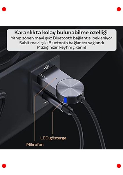 USB Bluetooth 5.0 Araç Aux Alıcısı Kablosuz Kiti fırsatları